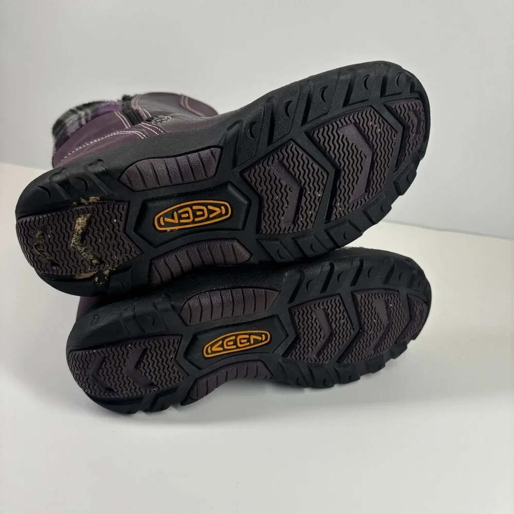 KEEN Darby Boots Kids Youth US 3 Sweet Grape Purple Plaid Leather Mid-Calf Boots